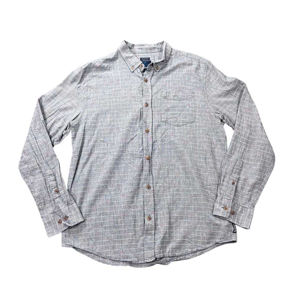 Prana Men's Large Broderick Slim Fit Button Up Shirt Gray Long Sleeve M23170451